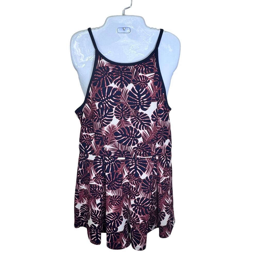 DEREK HEART Navy Blue Red Tropical Floral Print Halter Romper Women's L